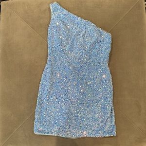 Brand new light blue sequin one shoulder dress